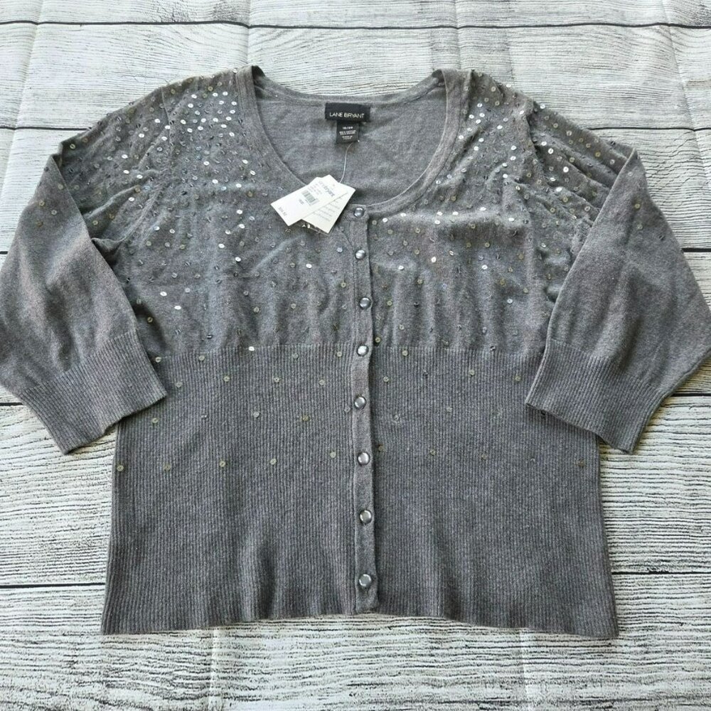 Lane Bryant NWT 18/20 button up top sweater with sequins plus size Gray